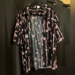 Vintage Threads Unlimited 90’s Floral Button Up Mens  Light Red/Black/White L